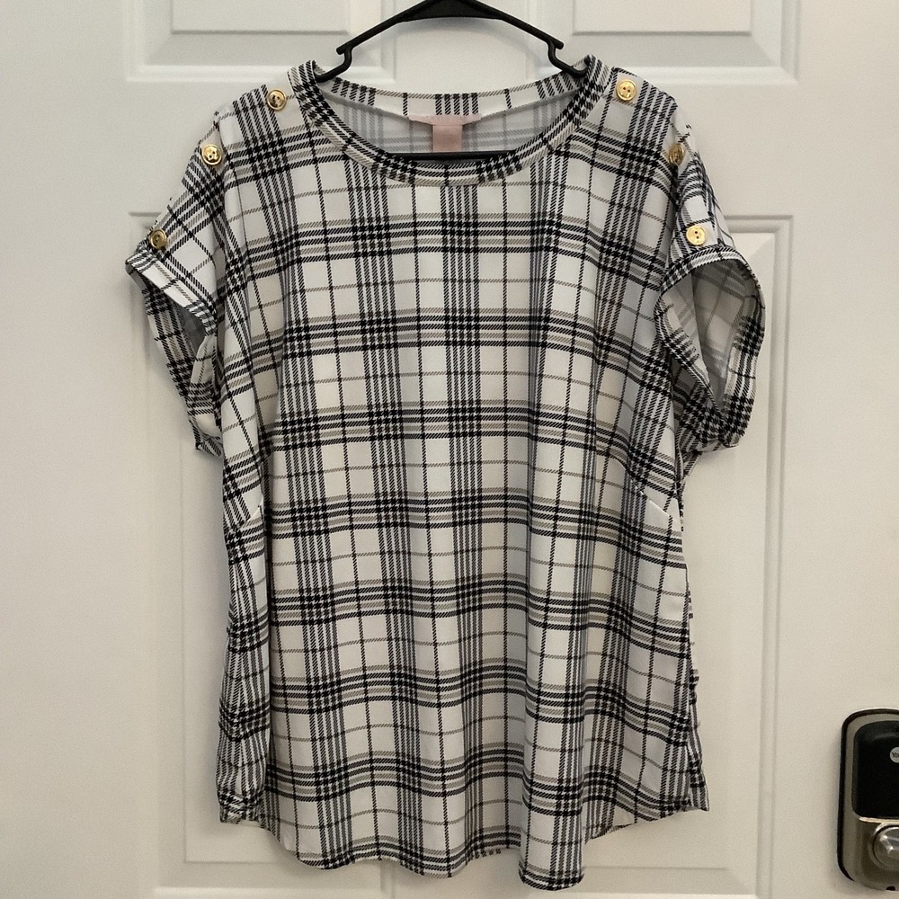 Coco & Shay Women's Plaid Blouse‎ w/ Gold Buttons 3X